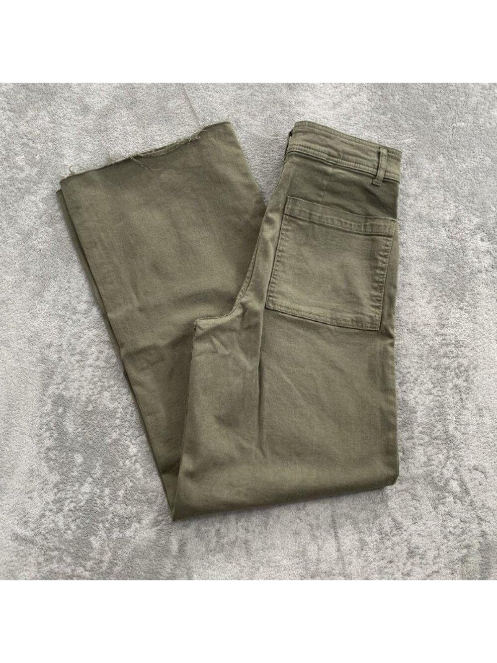 Oat New York Jeans Womens 4/27 Green High Rise Wide Leg Raw Hem Denim Boho